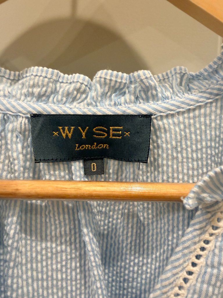 Wyse Women’s Blue & White Striped Flutter Sleeve Blouse — image 3 of 3